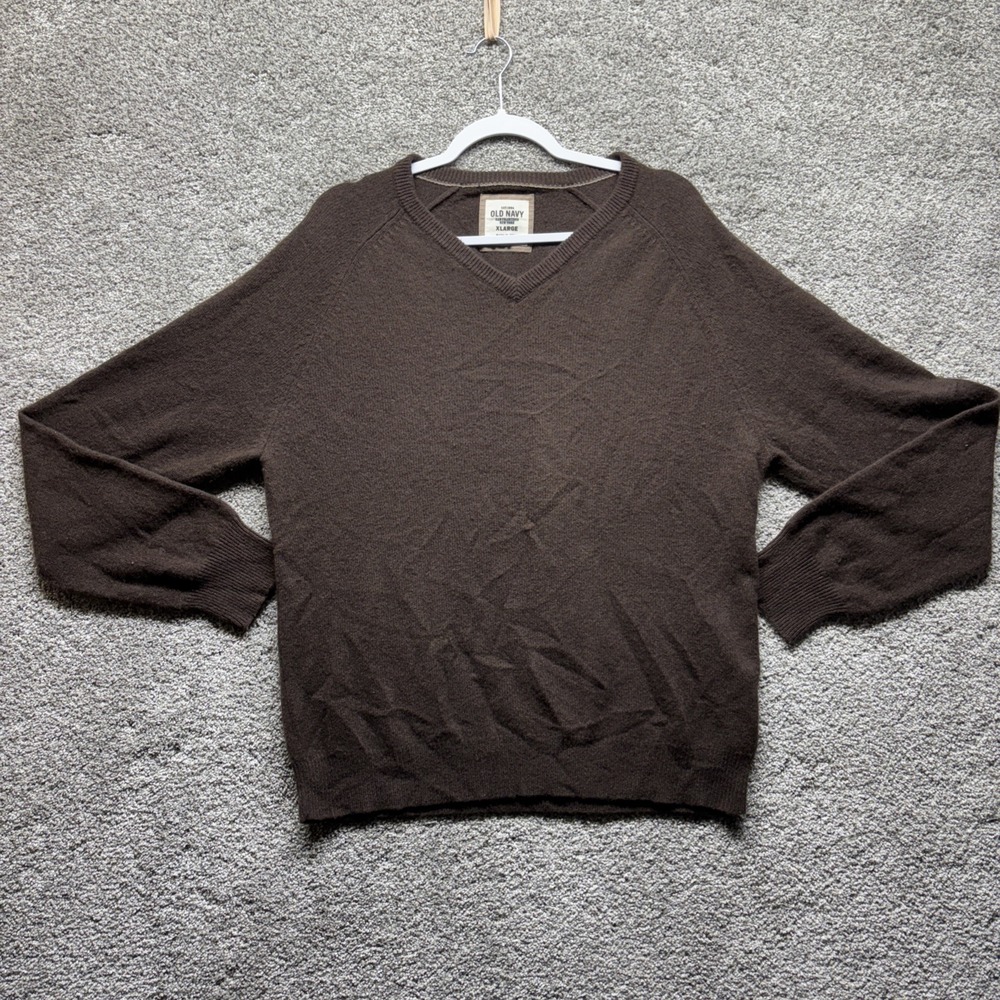 Old Navy Cashmere Sweater Mens XL Brown Raglan‎ Soft Cozy Core Cabincore V-Neck
